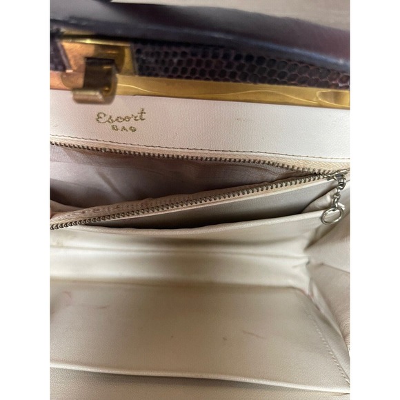 VINTAGE ESCORT BAG GENUINE LIZARD BROWN FRAME HANDBAG SATCHEL Dazzled Strap Moto - Picture 12 of 13